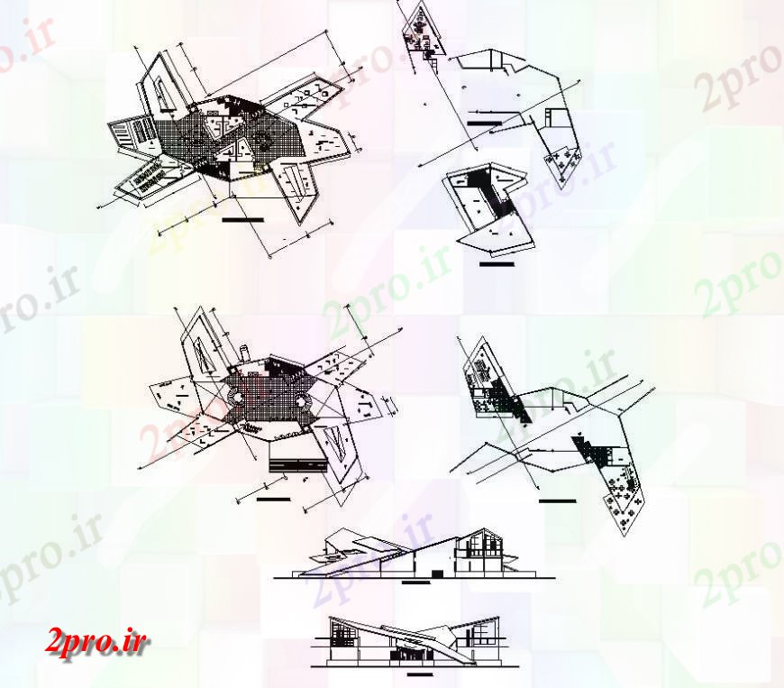 دانلود نقشه ساختمان اداری - تجاری - صنعتی ساختمان اداری معماری ساختار جزئیات چیدمان دو بعدی اتوکد 42 در 68 متر (کد141236)