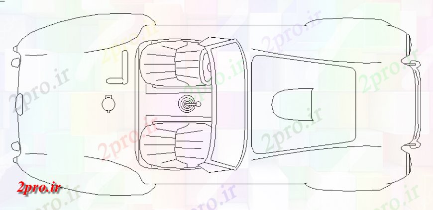 دانلود نقشه بلوک وسایل نقلیه تجملات دو نشسته بالای صفحه  ماشین بلوک نما  جزئیات  (کد141257)