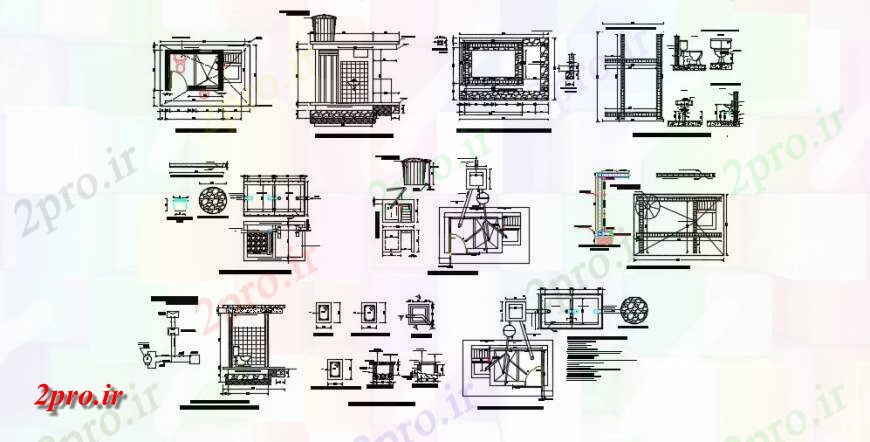 دانلود نقشه حمام مستر جزئیات بخشی از توالت و سایر جزئیات 1 در 2 متر (کد141295)