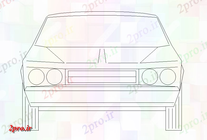 دانلود نقشه بلوک وسایل نقلیه ماشین معمولی مقابل نما  (کد141302)