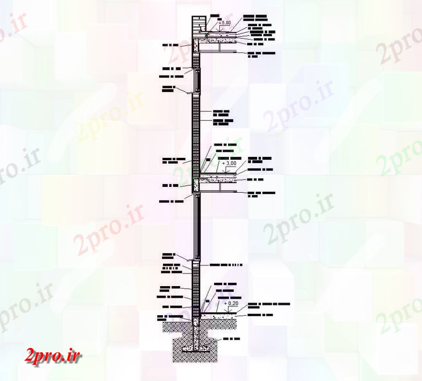 دانلود نقشه جزئیات ساخت و ساز  دو بعدی  از بلوک های ساختاری بخش دیوار    (کد141312)