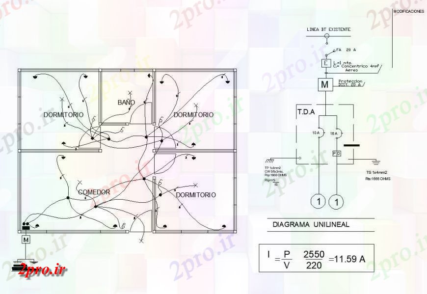 دانلود نقشه برق مسکونی خانه مسکونی جزئیات نصب و راه اندازی الکتریکی چیدمان دو بعدی 18 در 24 متر (کد141342)