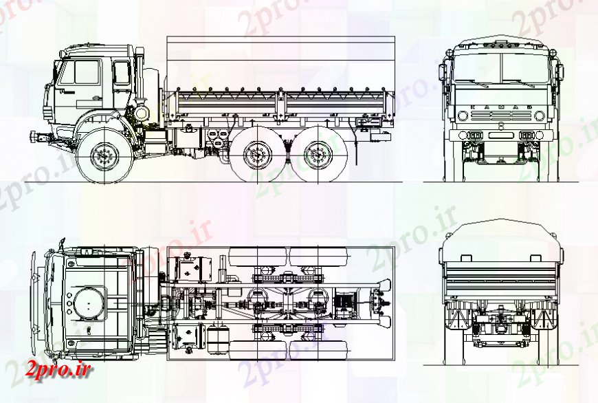 دانلود نقشه بلوک وسایل نقلیه کاماز  کامیون طراحی جزئیات  (کد141357)