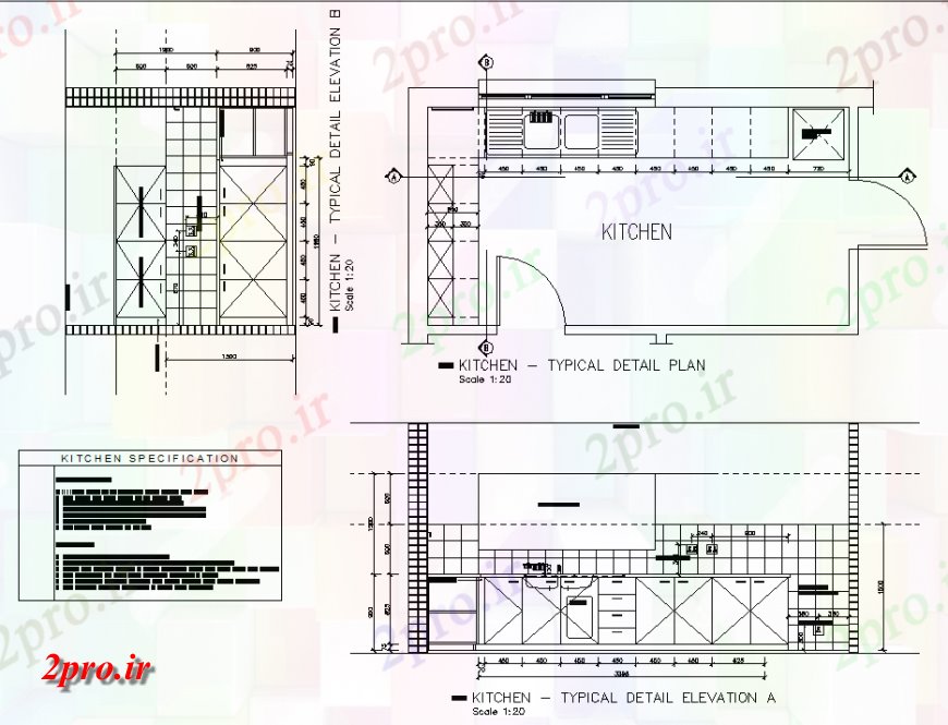 دانلود نقشه آشپزخانه دفتر آشپزخانه نما جزئیات معمولی و طرحی جزئیات (کد141368)