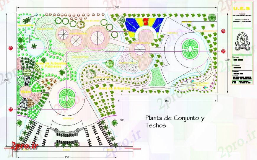 دانلود نقشه پارک - باغ عمومی محوطه سازی 42 در 108 متر (کد141406)