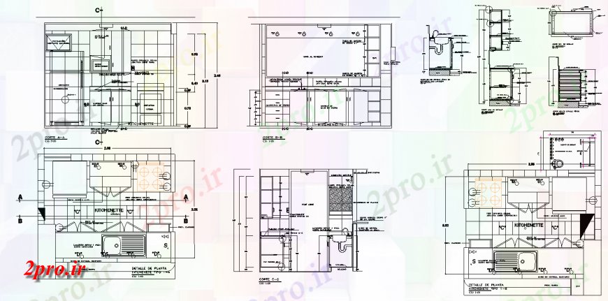 دانلود نقشه آشپزخانه جزئیات آشپزخانه مسکونی  (کد141426)