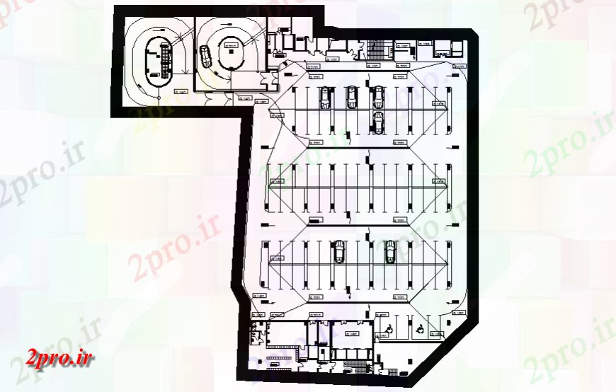 دانلود نقشه بلوک ، آرام ، نماد پارکینگ جزئیات ساختمان تجاری   (کد141452)