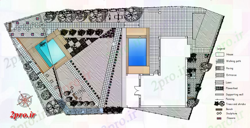 دانلود نقشه مسکونی  ، ویلایی ، آپارتمان  طرحی خانه یک خانواده و محوطه سازی ساختار جزئیات (کد141464)