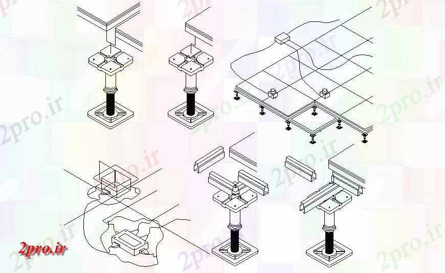 دانلود نقشه جزئیات پله و راه پله  طبقه شناور نمای ایزومتریک  (کد141472)