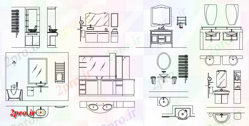 دانلود نقشه بلوک های بهداشتی بلوک های تجهیزات سرویس بهداشتی - دستشویی و حمام  (کد141486)