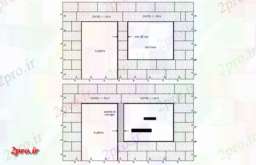 دانلود نقشه  جزئیات دیوار های آجری دیوار نما جلو  (کد141490)