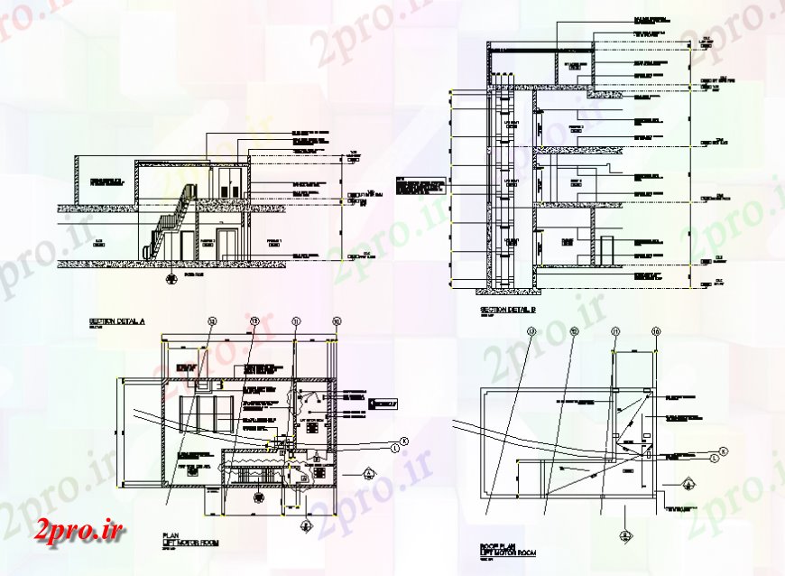 دانلود نقشه  جزئیات آسانسور و   اتاق موتور   و نصب و راه اندازی  طراحی  (کد141498)