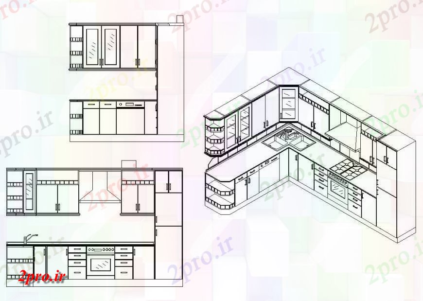 دانلود نقشه آشپزخانه ساختار آشپزخانه جزئیات  طرحی بلوک سازنده (کد141592)