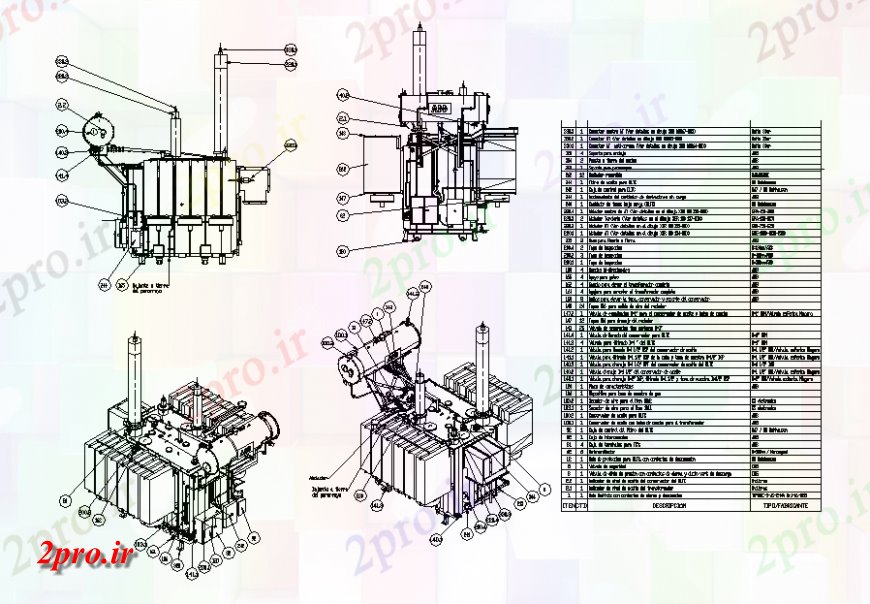 دانلود نقشه تاسیسات برق ترانسفورماتور  سیستم الکتریکی دستگاه طراحی جزئیات  (کد141612)