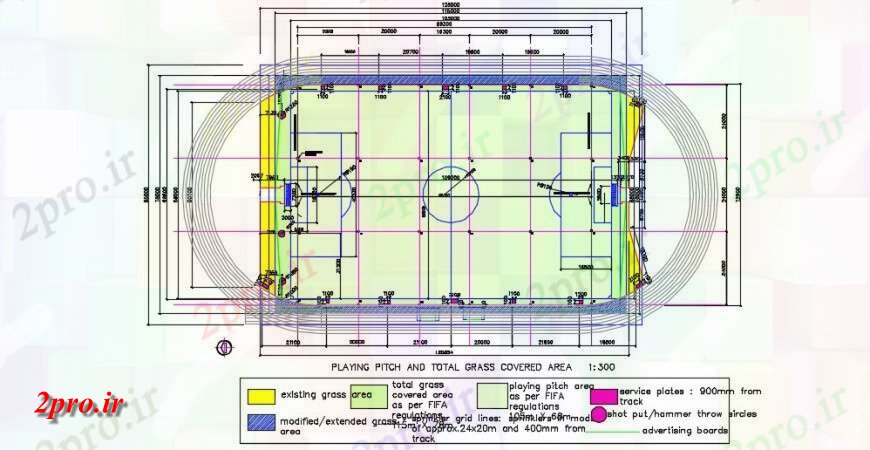 دانلود نقشه ورزشگاه ، سالن ورزش ، باشگاه فوتبال زمین زمین بالای صفحه طراحی 85 در 125 متر (کد141623)