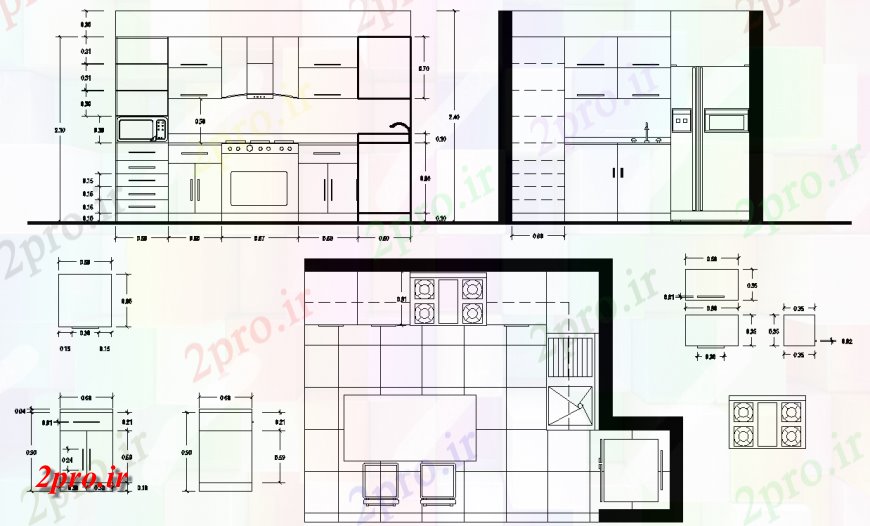 دانلود نقشه آشپزخانه L آشپزخانه شکل طراحی مشغول به کار اتوکد 9 در 9 متر (کد141667)