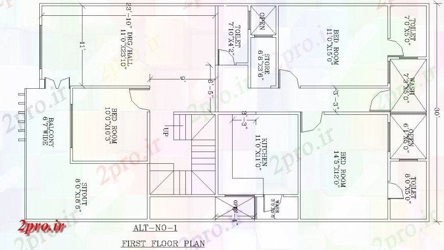 دانلود نقشه مسکونی ، ویلایی ، آپارتمان طراحی طبقه اول خانه در اتوکد 9 در 16 متر (کد141685)