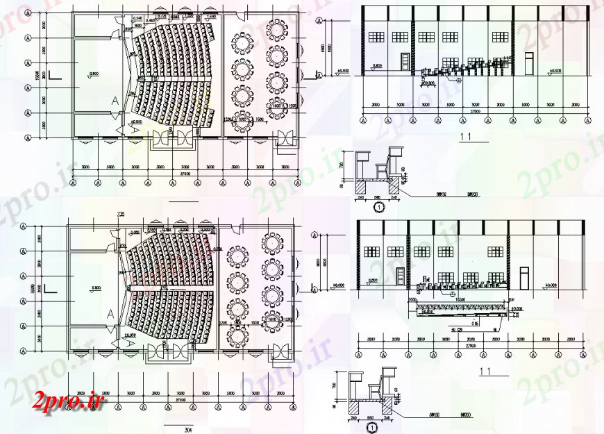 دانلود نقشه ساختمان دولتی ، سازمانی سالن جزئیات ساخت و ساز طراحی اتوکد 15 در 27 متر (کد141716)