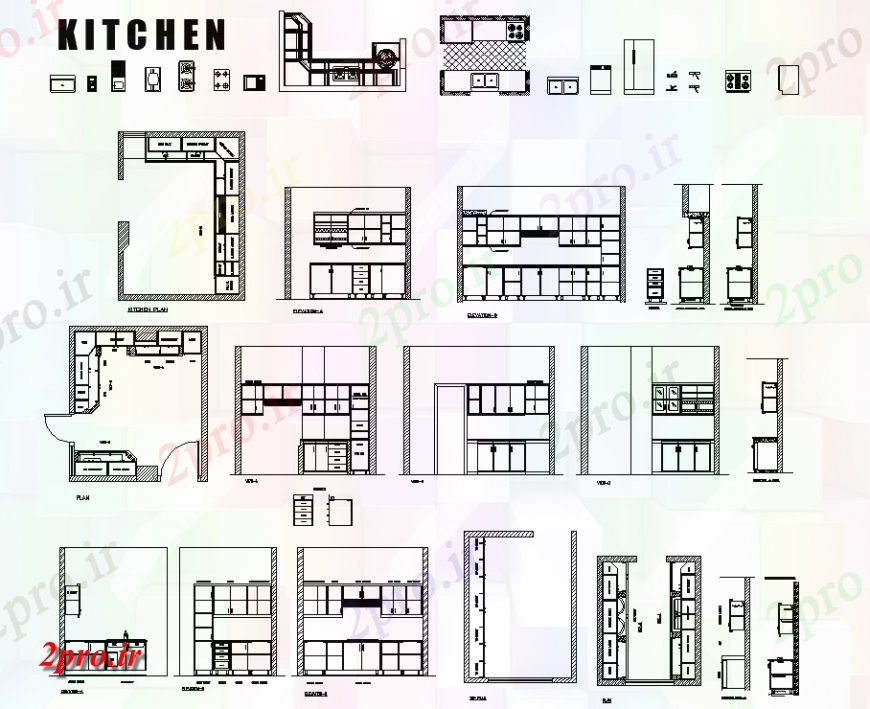 دانلود نقشه آشپزخانه بلوک های آشپزخانه جزئیات اتوکد  اتوکد (کد141735)