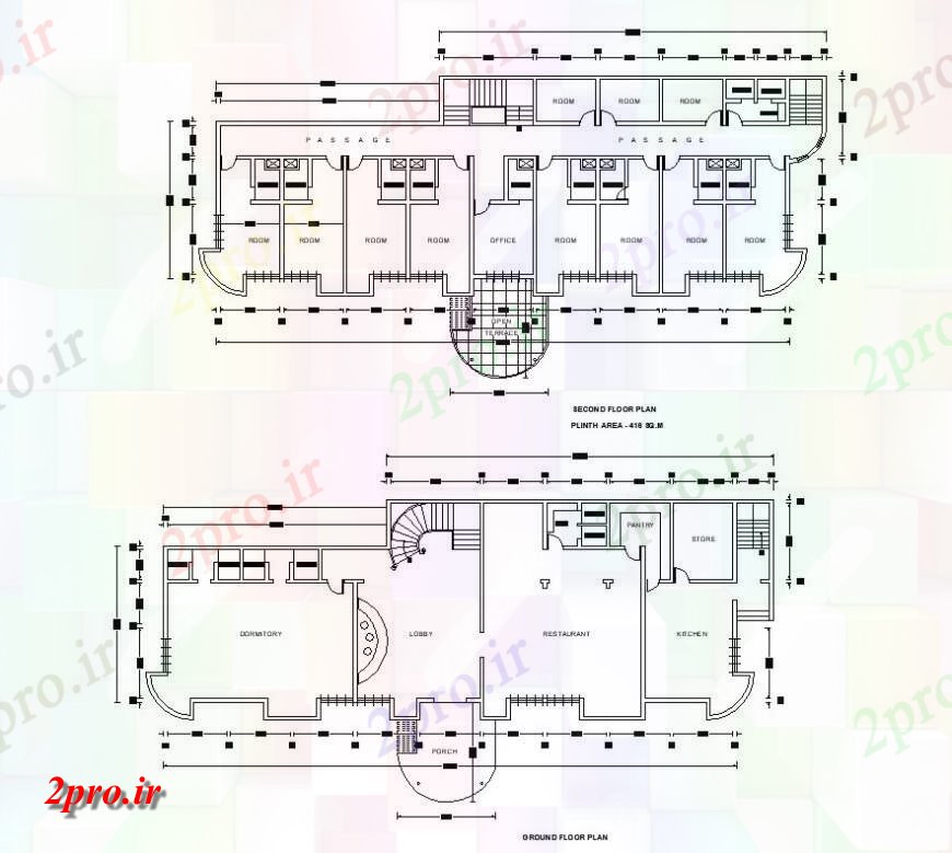 دانلود نقشه هتل - رستوران - اقامتگاه ساختمان هتل ساختار جزئیات طرحی بلوک 13 در 37 متر (کد141789)