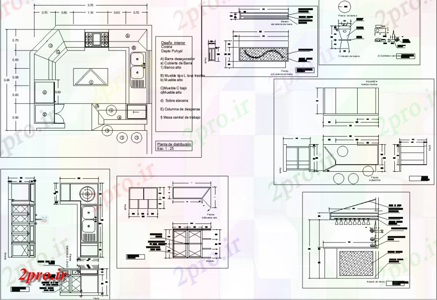 دانلود نقشه آشپزخانه آشپزخانه داخلی طراحی (کد141790)