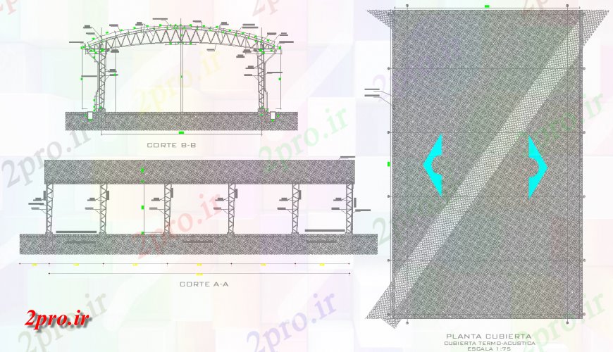 دانلود نقشه طراحی جزئیات ساختار مرکز ورزشی جزئیات تصویب طراحی اتوکد 16 در 30 متر (کد141815)