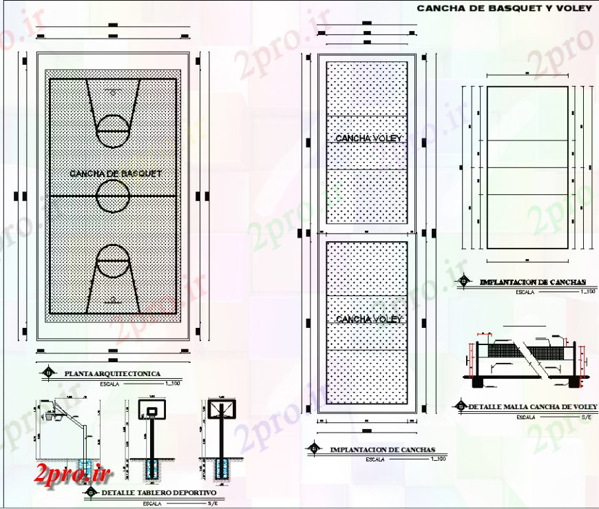 دانلود نقشه ورزشگاه ، سالن ورزش ، باشگاه بسکتبال و voley زمین توپ طراحی  (کد141846)