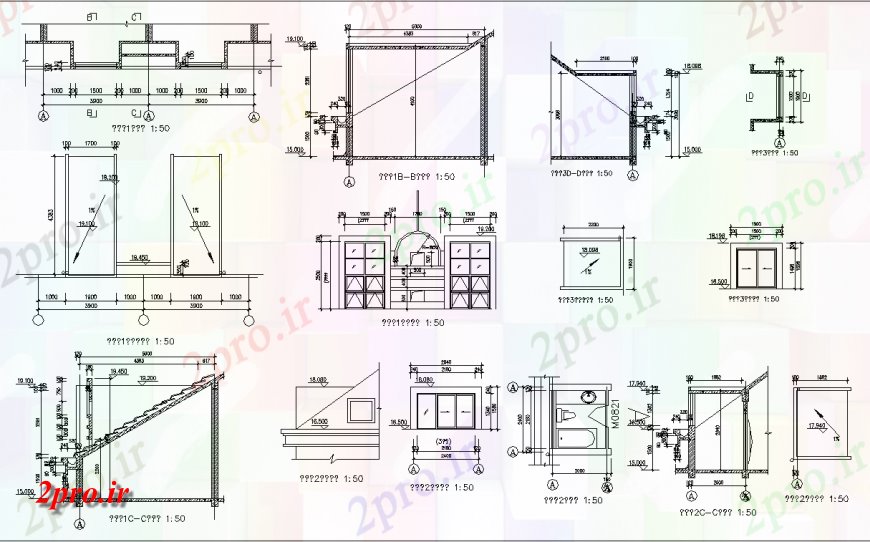 دانلود نقشه جزئیات ساخت و ساز انواع مختلف از جزئیات ساخت و ساز خانه  (کد141859)