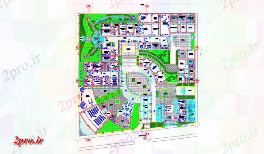 دانلود نقشه هتل - رستوران - اقامتگاه هتل بزرگ و توسل معماری طراحی جزئیات 65 در 70 متر (کد141869)