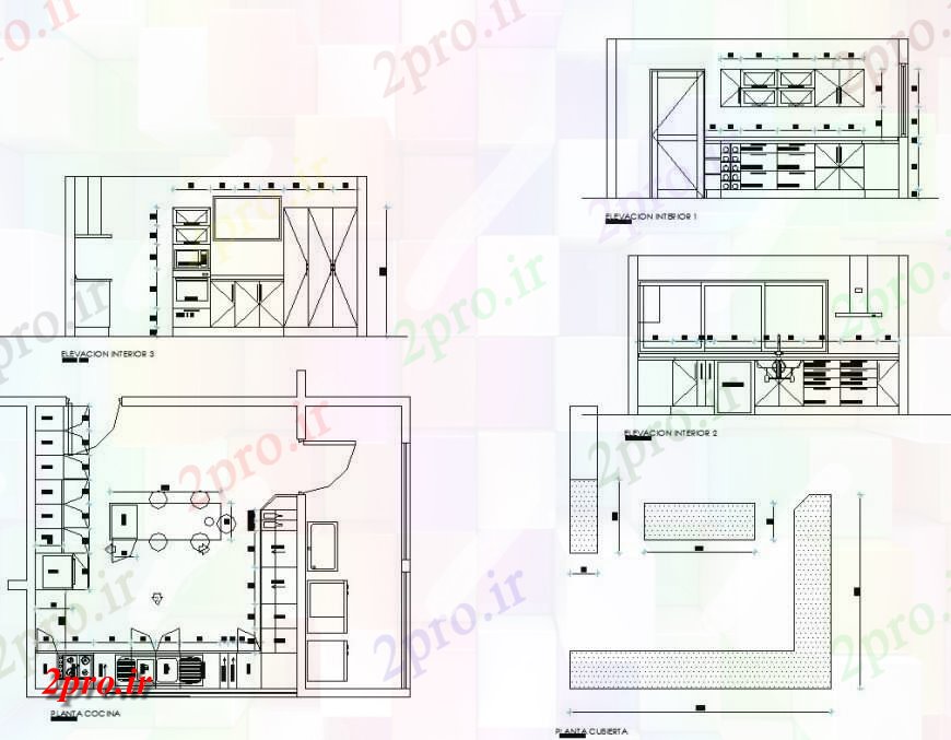 دانلود نقشه جزئیات طراحی ساخت آشپزخانه طرحی جزئیات ساختاری آشپزخانه و نما دو بعدی   نظر  (کد141871)