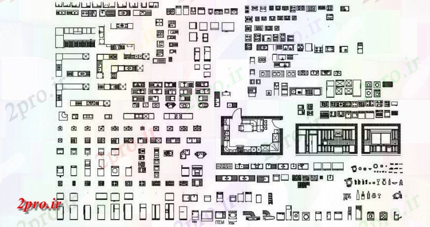 دانلود نقشه آشپزخانه آشپزخانه بلوک جزئیات دو بعدی   (کد141875)