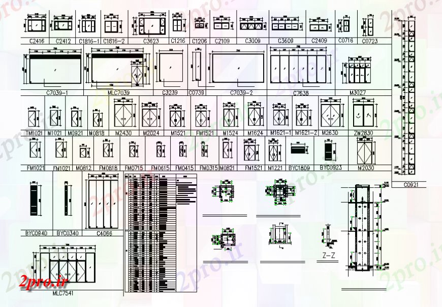دانلود نقشه جزئیات طراحی در و پنجره  درها و پنجره ها چندین بلوک  (کد141887)