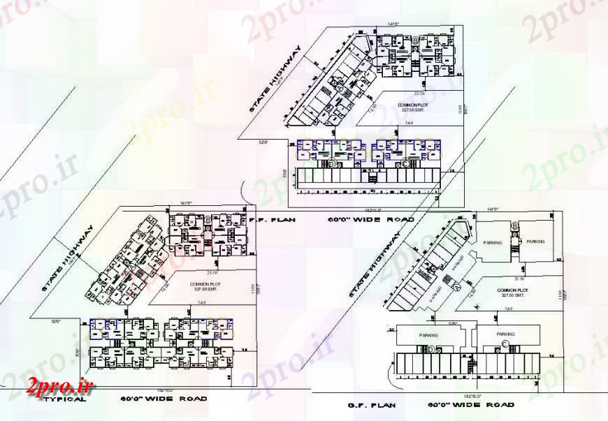 دانلود نقشه ساختمان اداری - تجاری - صنعتی برنامه ریزی ساختمان تجاری چیدمان 48 در 50 متر (کد141908)