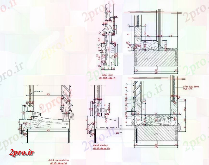 دانلود نقشه جزئیات طراحی در و پنجره  جزئیات پنجره دو ، قسمت های اتوکد (کد141928)