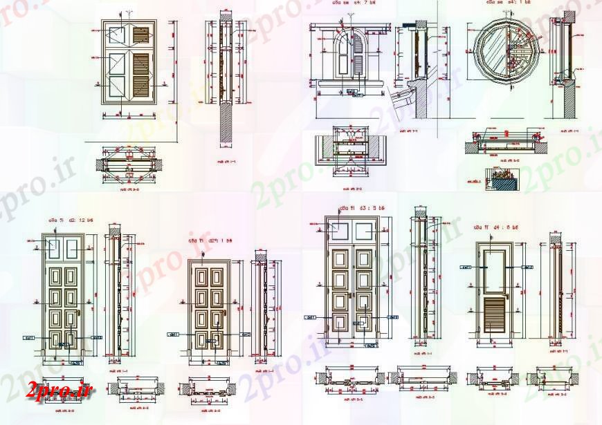 دانلود نقشه جزئیات طراحی در و پنجره  شکل های مختلف از طرحی و نما درب جزئیات (کد141931)