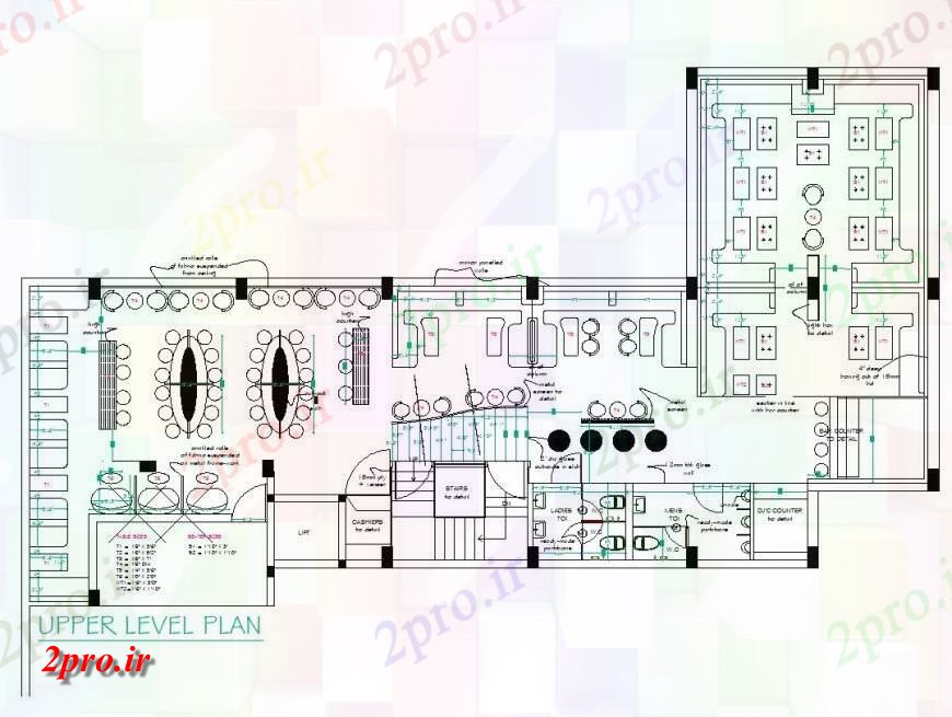دانلود نقشه هتل - رستوران - اقامتگاه طرحی سطح بالایی از رستوران طرحی برنامه ریزی 15 در 25 متر (کد141938)