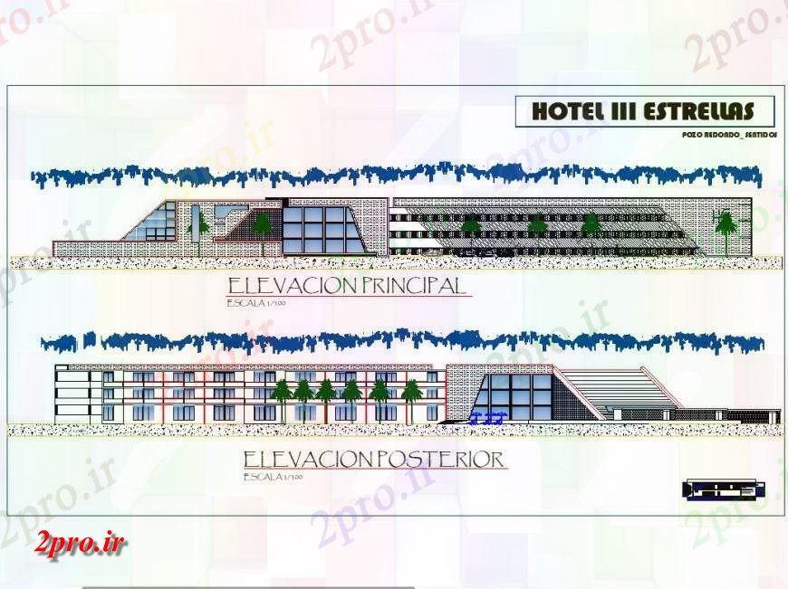 دانلود نقشه هتل - رستوران - اقامتگاه  نما جزئیات هتل ساختمان تجاری  طراحی (کد141948)