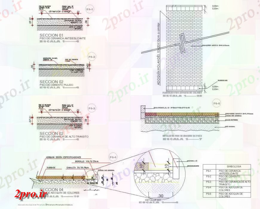 دانلود نقشه جزئیات ساخت و ساز ضد لغزش سرامیک روکش   (کد141958)