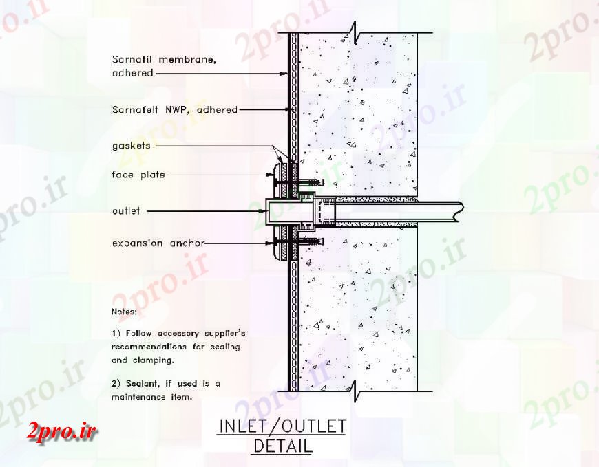 دانلود نقشه جزئیات ساخت و ساز مکش جزئیات و انژکتور در بخش دیواره  (کد141972)