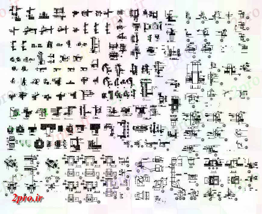 دانلود نقشه جزئیات ساخت و ساز ساختارهای  دو بعدی  مختلف  نظر  (کد141975)