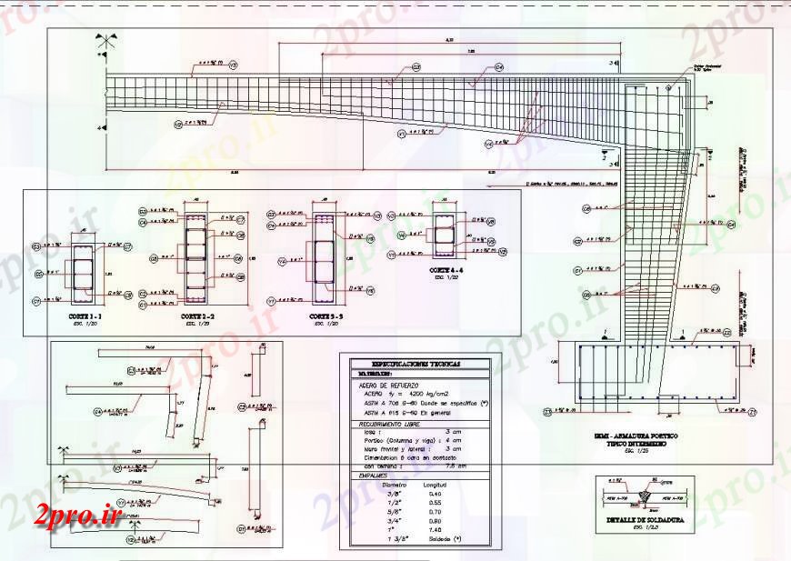 دانلود نقشه جزئیات ساخت پل طرح، نما و بخش پیش تاکید پل  چیدمان (کد141985)
