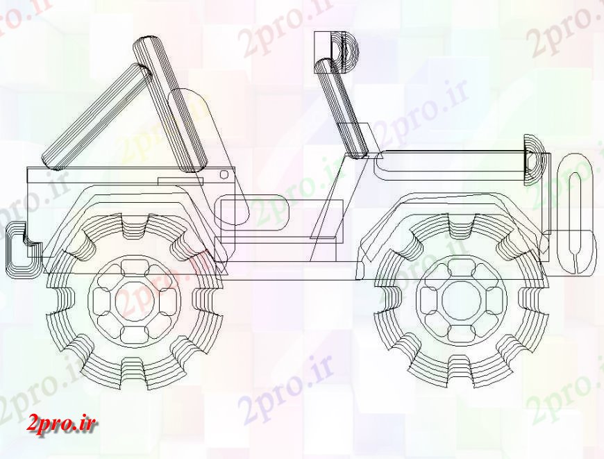 دانلود نقشه بلوک وسایل نقلیه جزئیات جیپ بلوک خودرو  (کد141990)