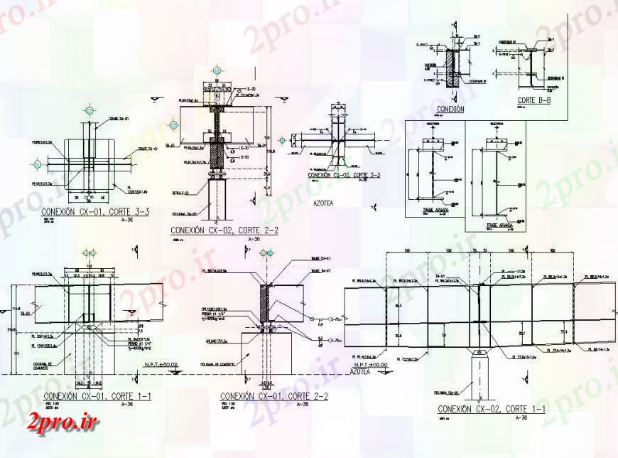 دانلود نقشه جزئیات ساخت و ساز I اتصال بخش فلزی جزئیات (کد142004)