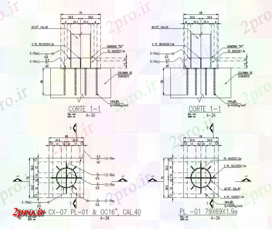 دانلود نقشه طراحی اتوکد پایه طرحی پایه فلزی و بخش جزئیات (کد142006)