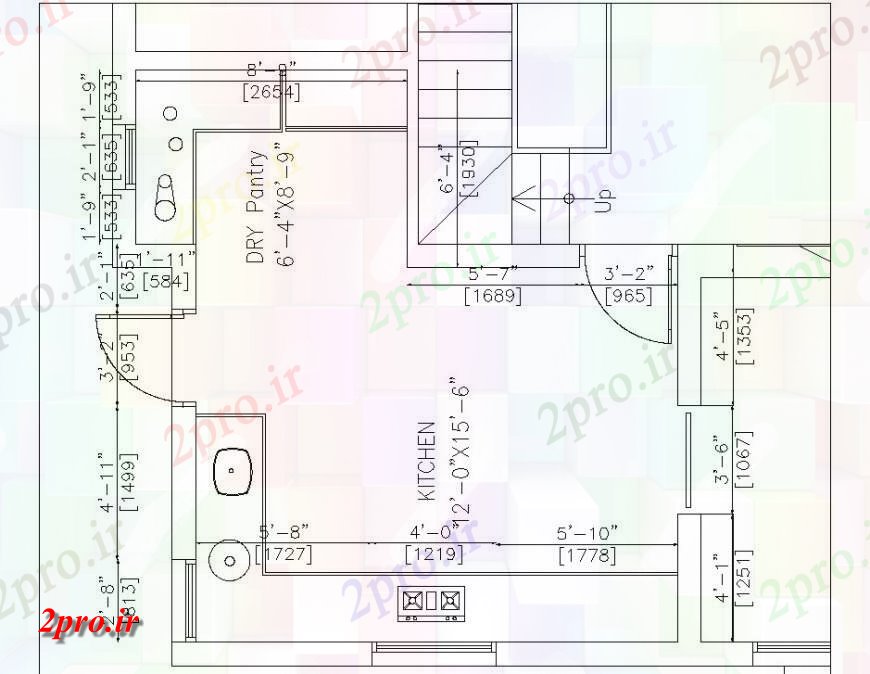 دانلود نقشه آشپزخانه لاله آشپزخانه برنامه ریزی اتوکد 5 در 6 متر (کد142071)