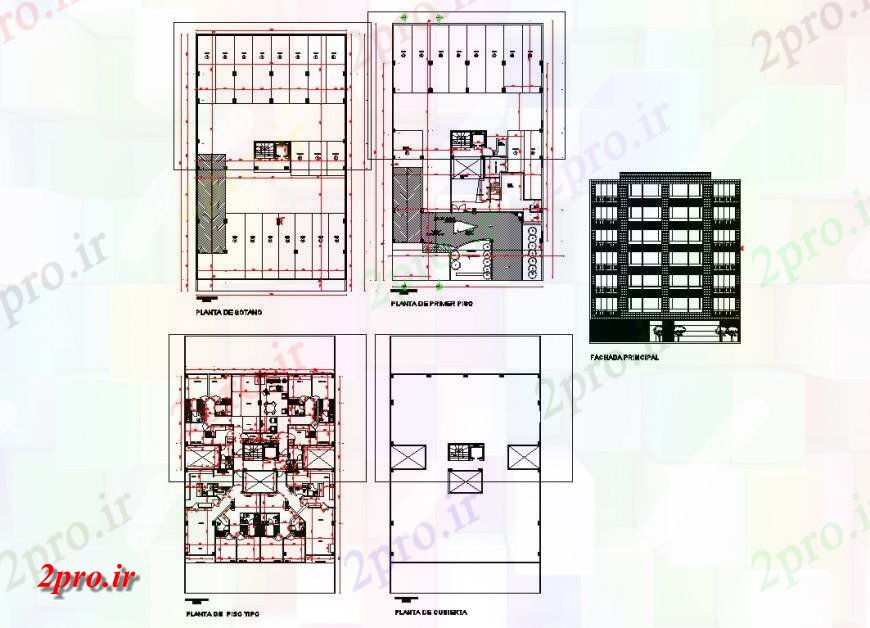 دانلود نقشه ساختمان اداری - تجاری - صنعتی طرحی و نما تجاری و خانه برنامه ریزی چیدمان 20 در 25 متر (کد142091)