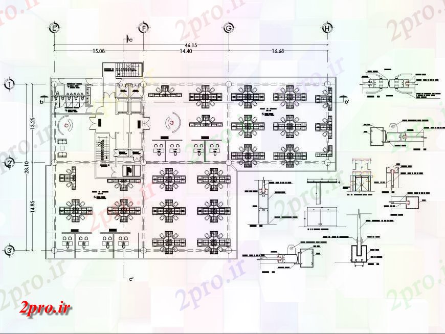 دانلود نقشه ساختمان اداری - تجاری - صنعتی طراحی جزئیات ساختار دفتر 30 در 48 متر (کد142272)
