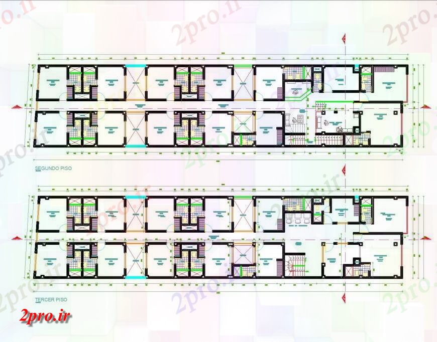 دانلود نقشه هتل - رستوران - اقامتگاه طرحی هتل و نما چیدمان 9 در 40 متر (کد142283)