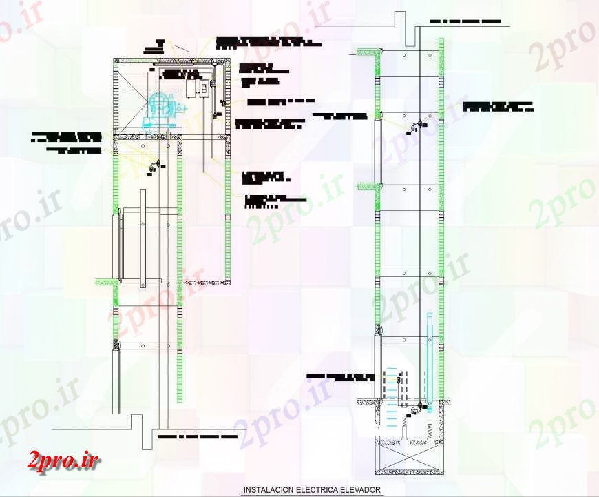 دانلود نقشه  جزئیات آسانسور و   طرحی  و نما  چیدمان (کد142284)
