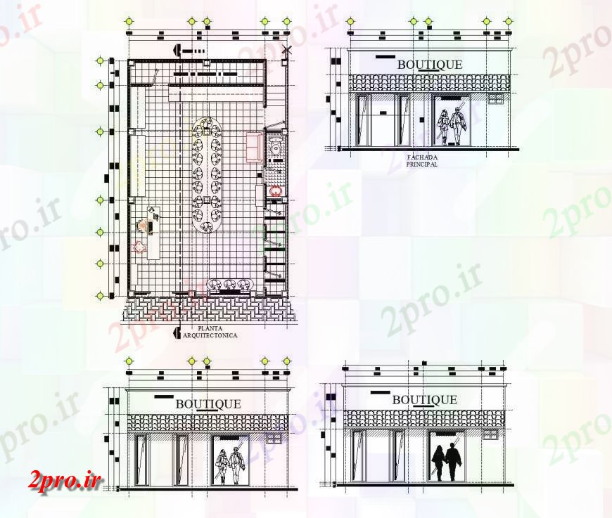 دانلود نقشه ساختمان اداری - تجاری - صنعتی فروشگاه لباس طراحی 8 در 12 متر (کد142285)